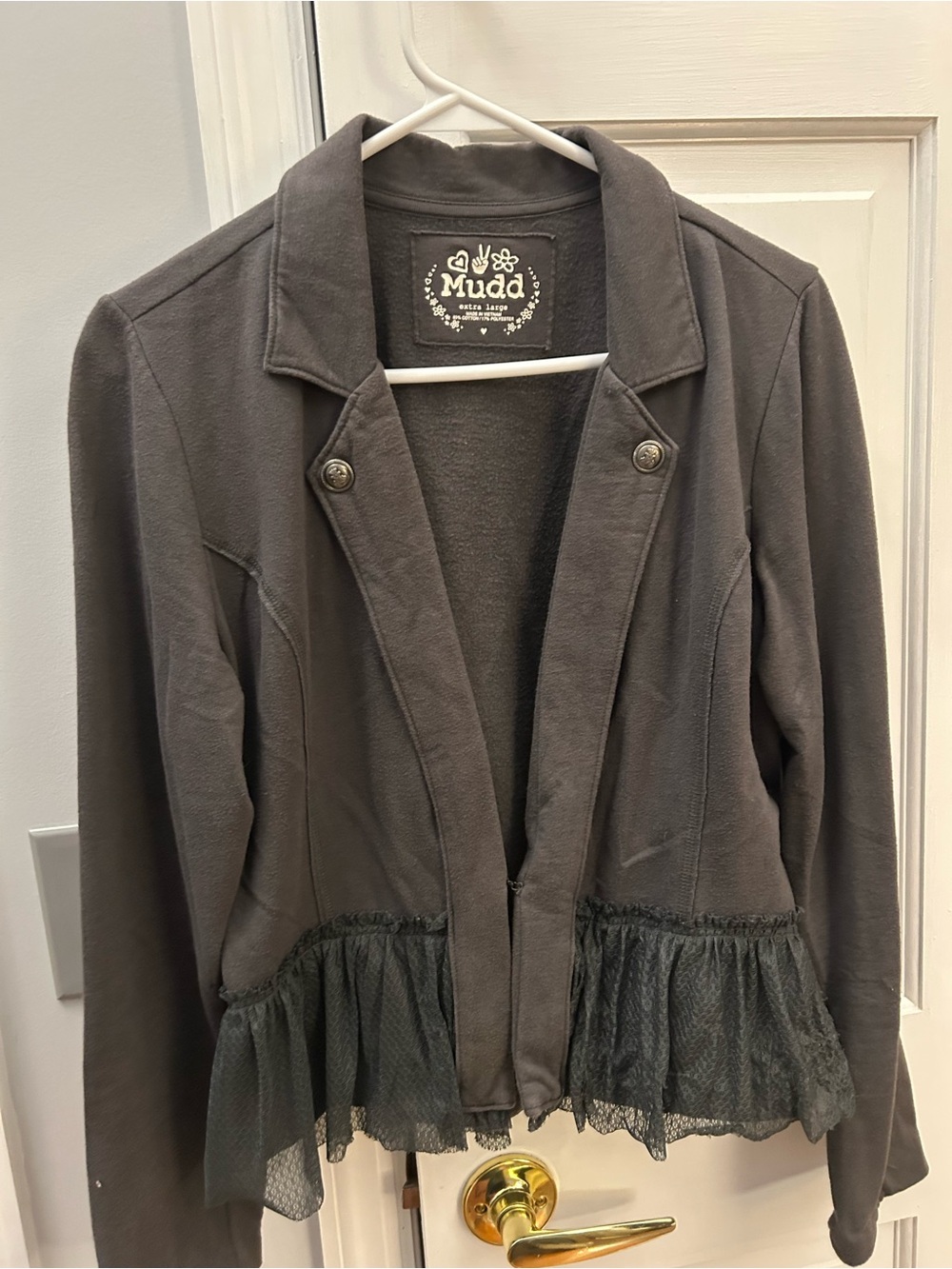 Mudd Gray Girls' Peplum Jacket with Lace Trim